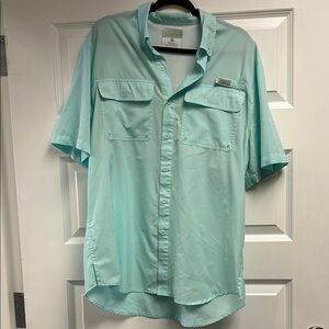 Men's Aqua Short Sleeve Button Down Shirt